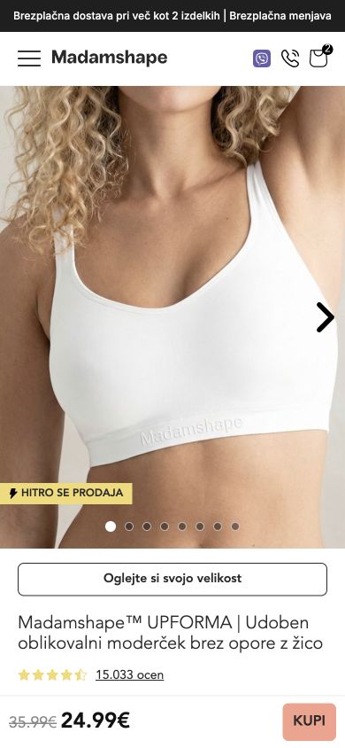 The UPFORMA mobile first viewport is dominated by product imagery; purchase configuration is lower on the page.