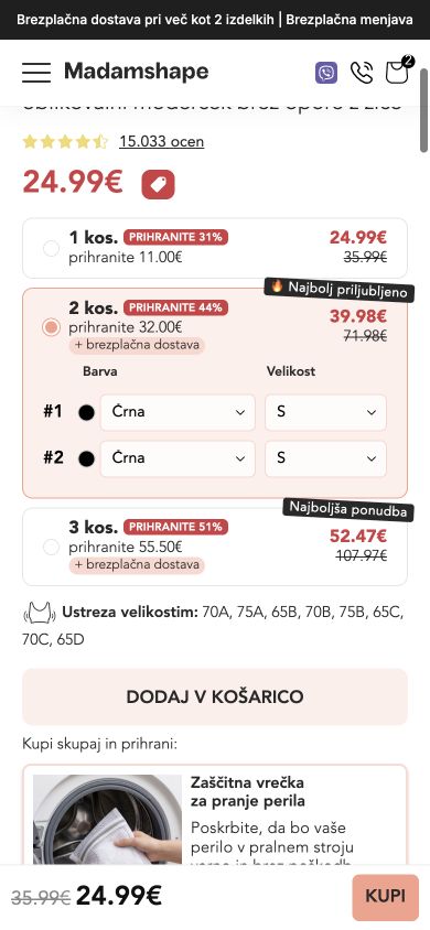 UPFORMA: €24.99 headline and sticky price; the selected two-pack is €39.98 with both sizes set to S.